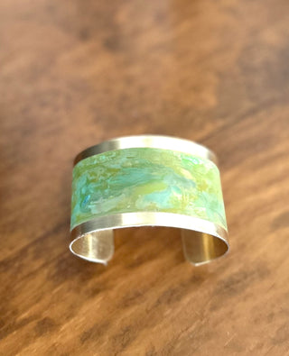 2 band Blue Green Brass Bracelet