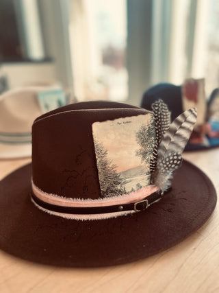 Vintage postcard dk brown hat