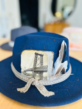 Decorative Burnt  Dk Blue hat