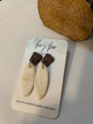 White and Wood Earring 2