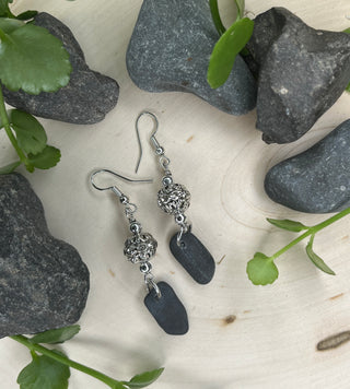 Lake Superior Rock Earrings with Bead Accent