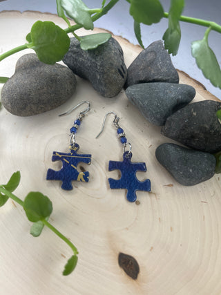 Puzzle Piece Earrings with Bead Accent