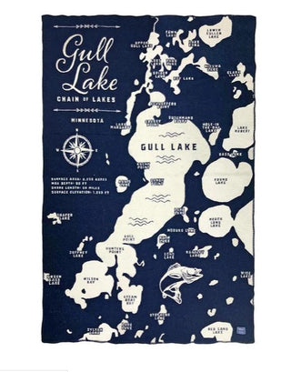 Gull Lake Map Wool Throw Blanket