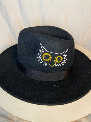 Owl Embroidered on Black Hat