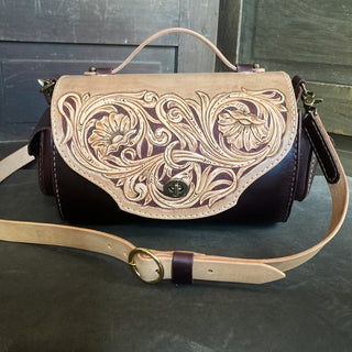 Rounded Handbag - Black Cherry w/Tooled Flap