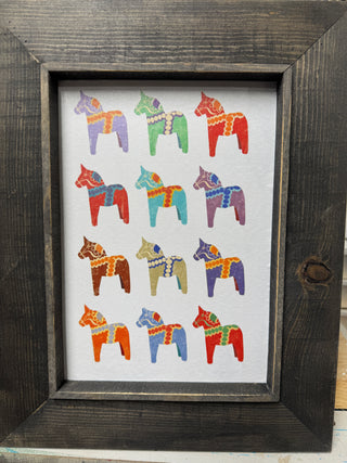 Framed Swedish Dala Horses