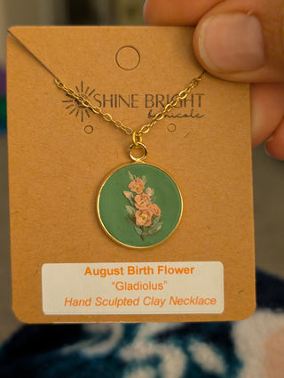 August Birth Flower Clay Necklace