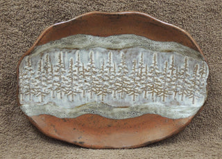 OVAL scalloped tray/trees 653