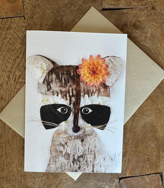Raccoon With Flower Nature Art Card