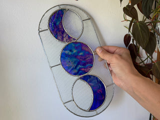 Stained Glass Moon Phase Panel - Large Blue