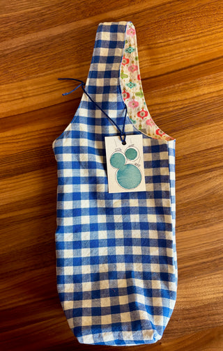 Blue Gingham Holiday Wine Bag