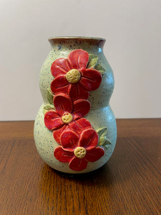 Mint Speckle Bubble Vase with Pink Flowers