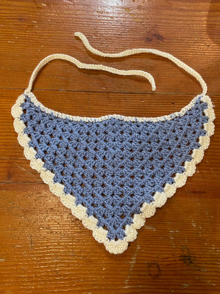 Crochet Bandana - Solid Blue w/White Border