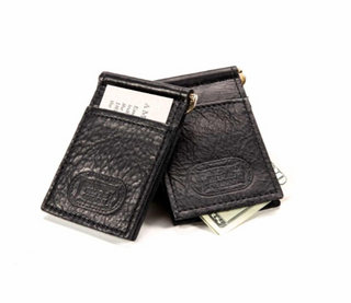 Mens Leather Money Clip Wallet - Black