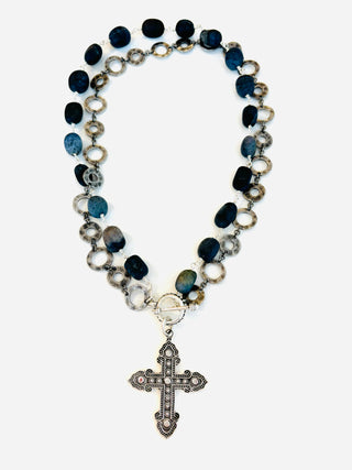 Sterling Silver Cross with Linked Lapis