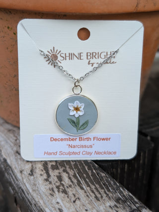 December Birth Flower Clay Necklace