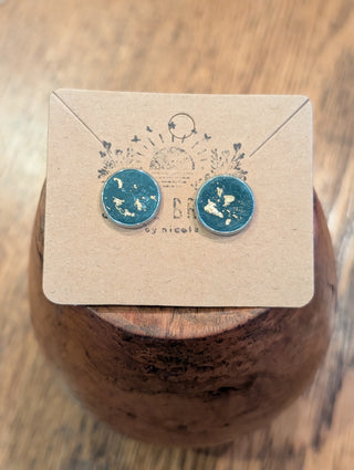 Green/Gold Stud Clay Earrings