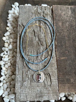 Watermelon Tourmaline and Vintage Beads Necklace