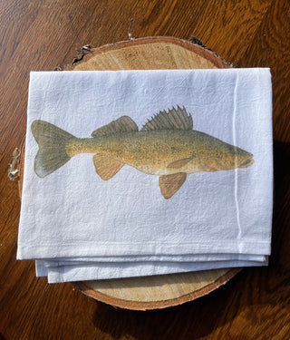 Walleye Watercolor Print Tea Towel