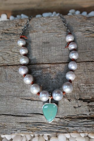 Kingman Turquoise And Pearl Necklace