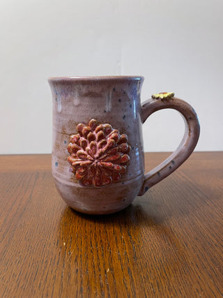 Purple Speckled Mug with Pink Flower