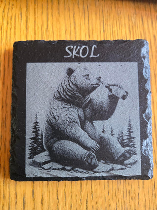 Slate Coaster- Bear drinking a beer