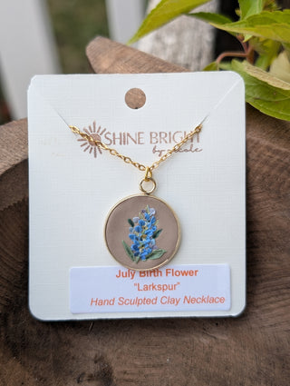 July Birth Flower Clay Necklace
