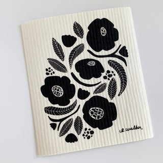 Black and White Floral Swedish Dishcloth