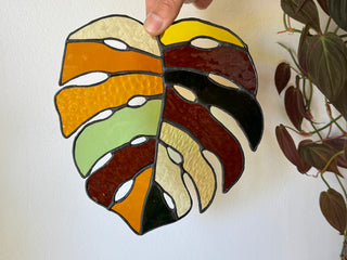 Stained Glass Monstera Leaf - 70's Colors