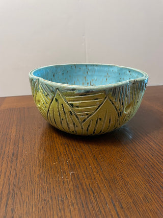 Green Leaf-Carved Bowl
