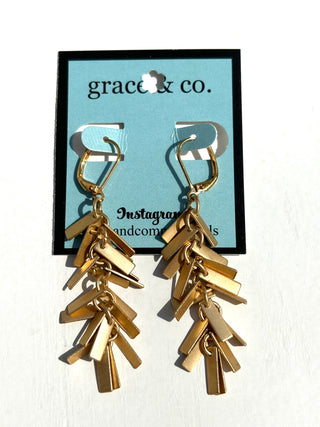 Gold Fringe Rectangles Leverback Earrings