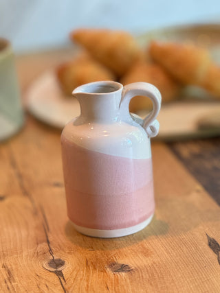 Pink and White Stoneware Creamer