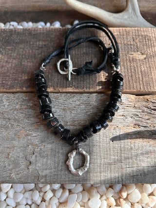 Black Tourmaline and Silver Pendant Necklace