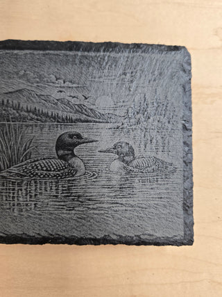 2 loons square slate coaster