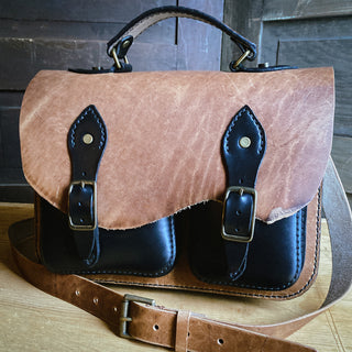 Cognac Satchel - Tan and Black