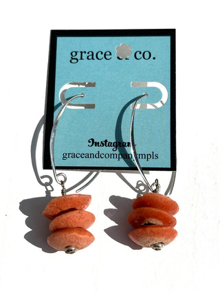 Salmon Stack Stone w/Long Sterling Earwires