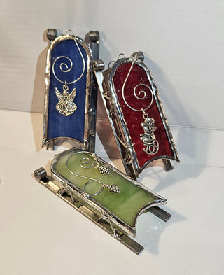 Stained glass sled ornament