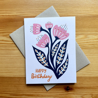 Happy Birthday Folk Art Florals Greeting Card