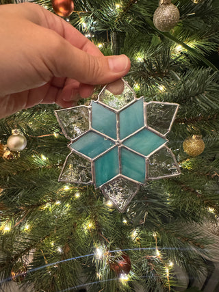 Stained Glass Ornament - Simple Snowflake - Green