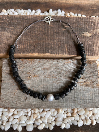 Black Tourmaline and Pearl Necklace