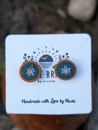 Navy Floral Clay Earrings