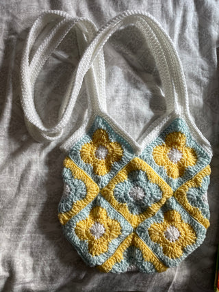 Flower-Blue/Yellow Crocheted Crossbody