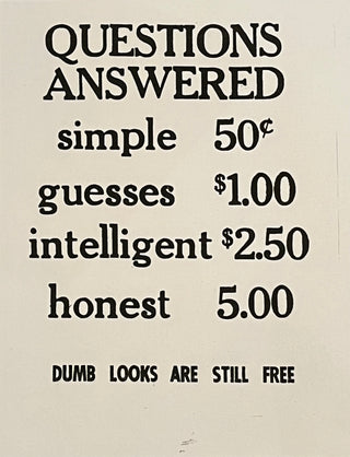 'Questions Answered' sign