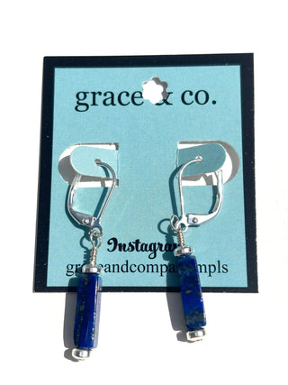 Lapis Rectangle Stone Leverback Earrings