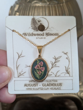 August Birth Flower Clay Necklace (gladiolus)