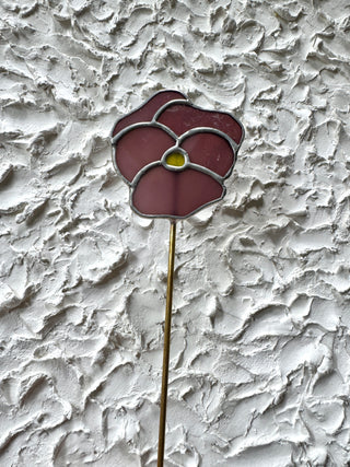 Stained Glass Flower Stake - Pansy Purple