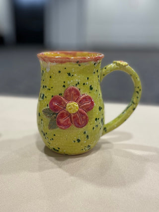 Lime Mug with Pink Flower