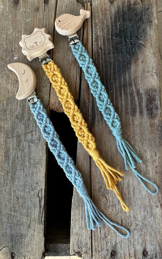 macrame pacifier clips - assorted