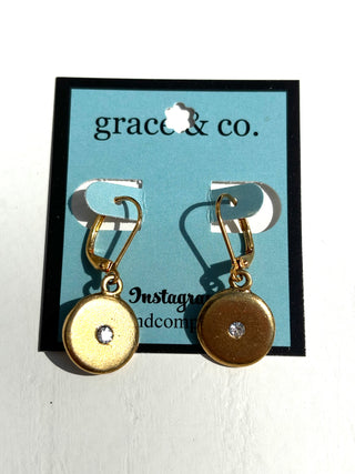 Gold Circles w/Rhinestone Leverback Earrings