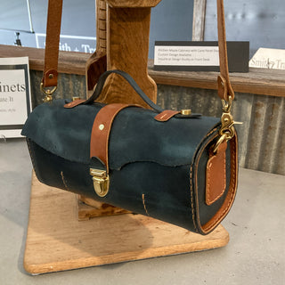 Barrel Bag - Blue w/ Caramel